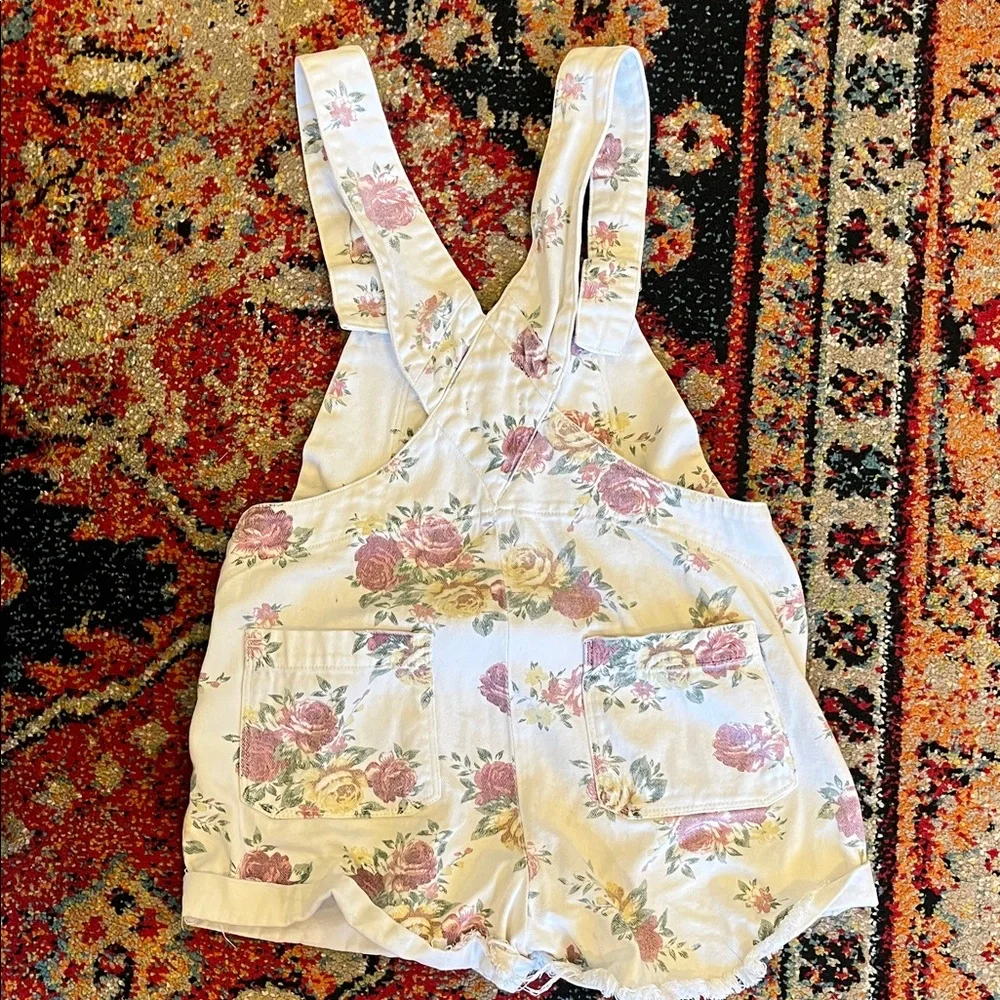 Floral Print Short Overalls